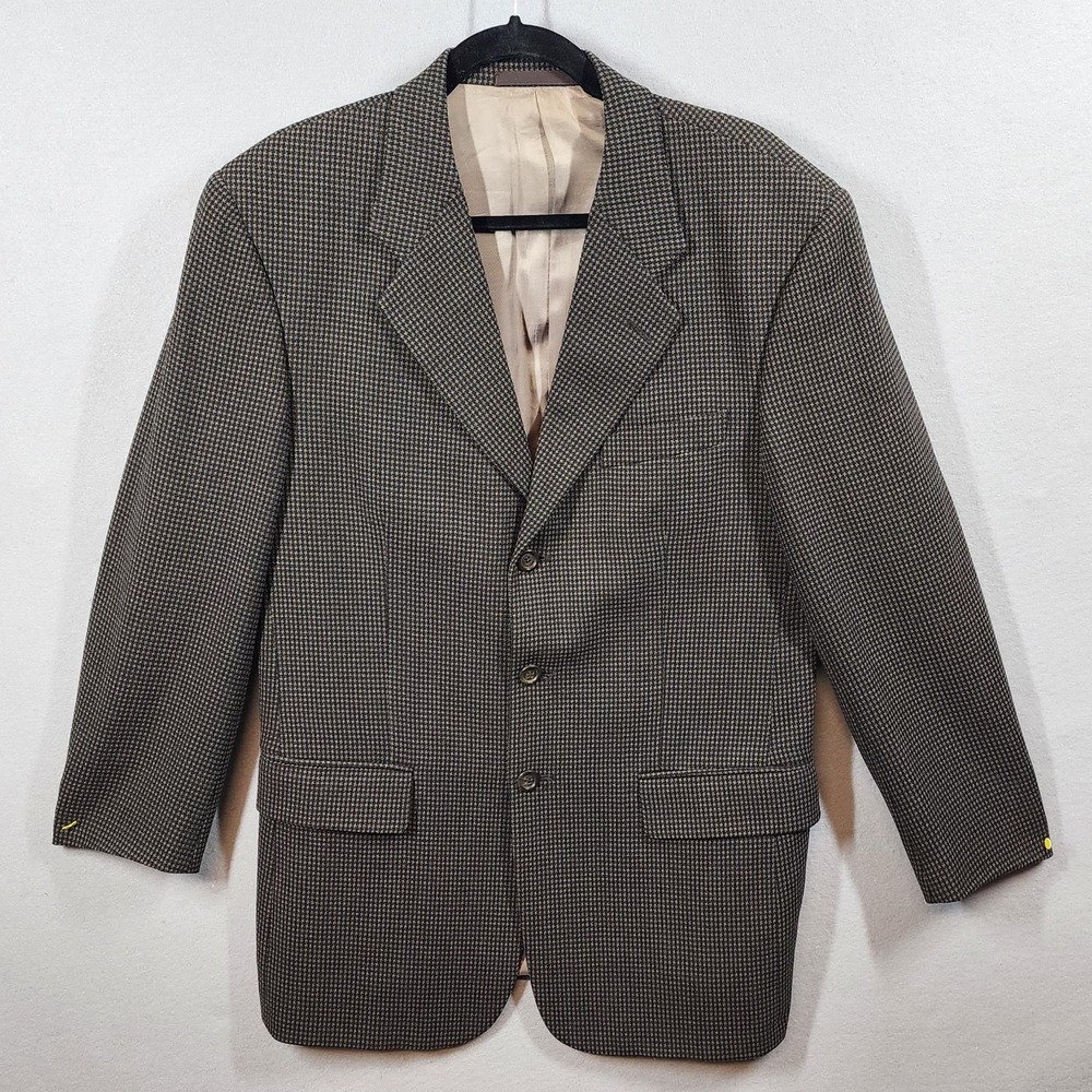 VINTAGE Tallia Uomo Blazer Mens 40 Wool Houndstooth Made USA 3-Button Coat‎ 90s